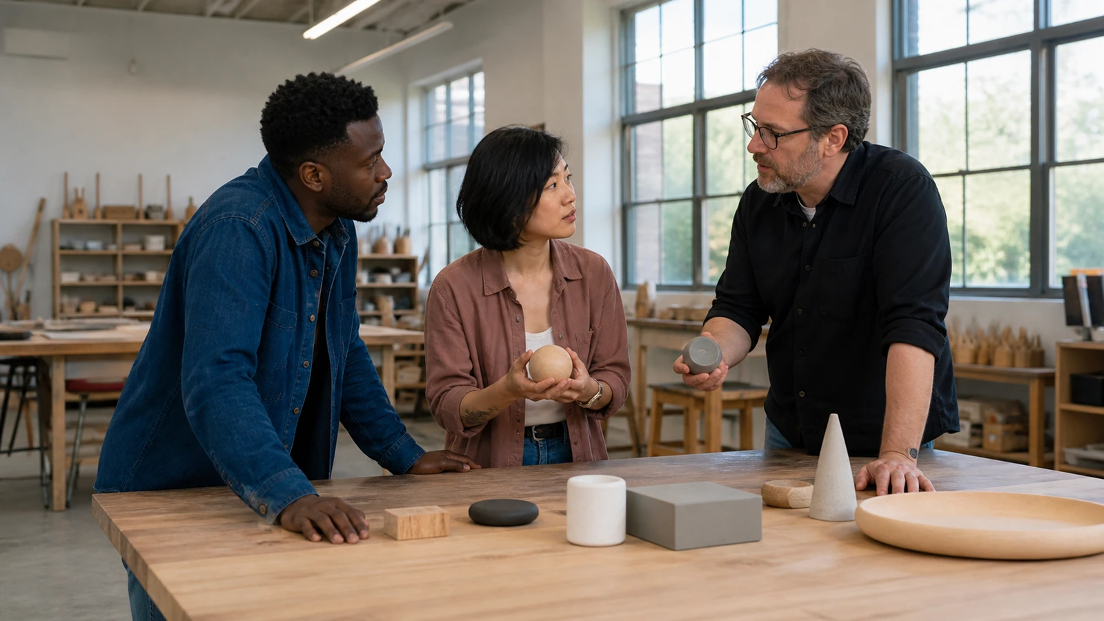 Three adult learners strengthen understanding through face-to-face discussion
