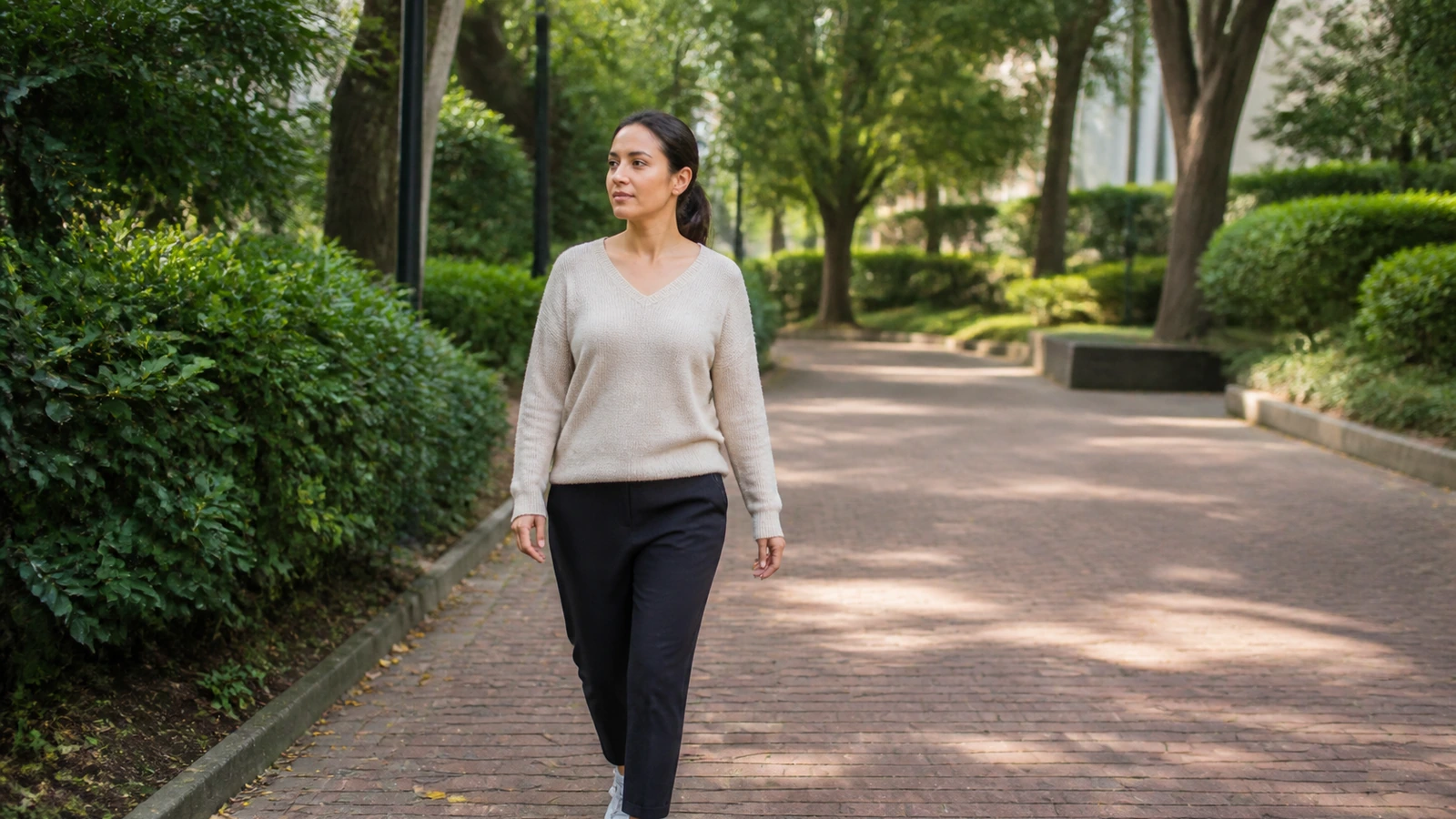 An adult learner takes a restorative walk between focused study sessions