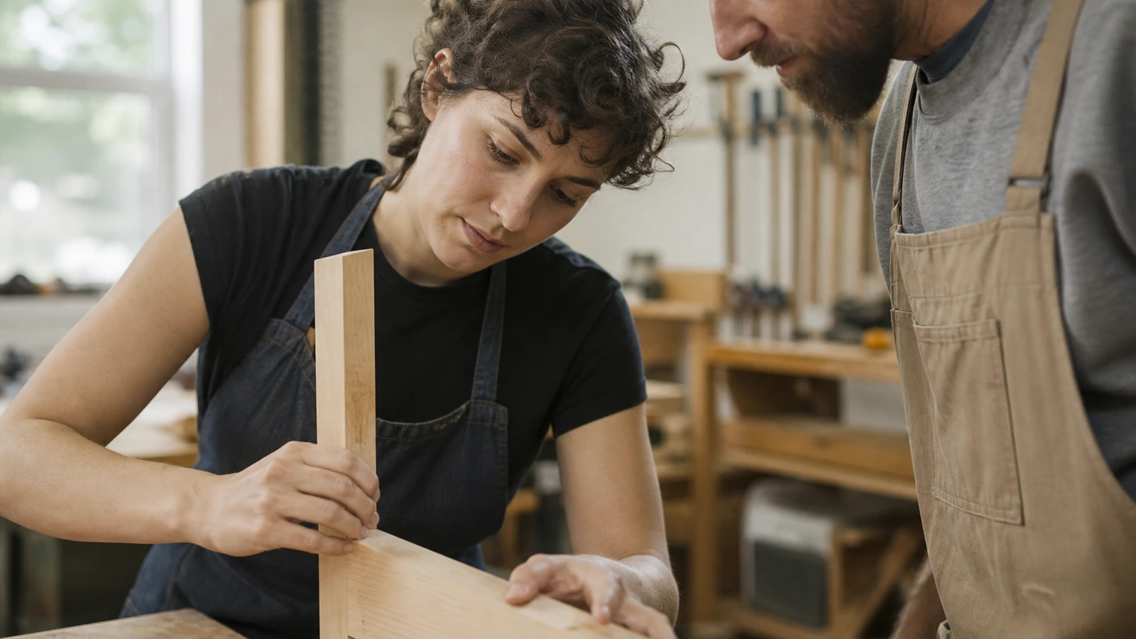 A craft worker demonstrates precise joinery as evidence of transferable skill